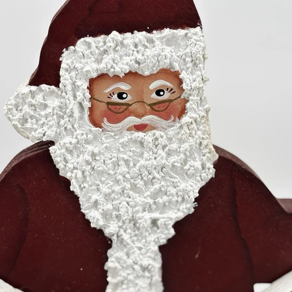 VTG Folk Art Hand Painted Noel Wooden Santa Rustic Christmas 15